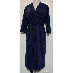 MAXMODA Bath Robe Long Maxi Belted 3/4 Sleeve Lounge Sleepwear Blue Spa Womens M